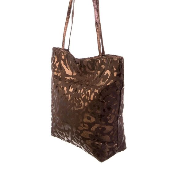 CARLOS FALCI Metallic Bronze Leopard print suede tote - Picture 2 of 8